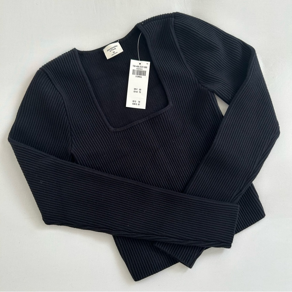 Abercrombie Black Ribbed Squareneck Long-sleeve Top